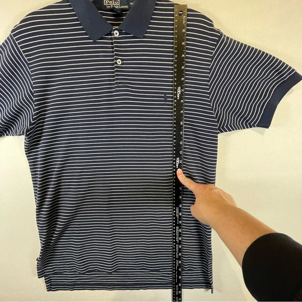 Polo Ralph Lauren Striped Polo Shirt Men’s M Medium Navy Blue Cotton
